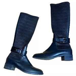 Aquatalia Equestrian Tall Knee High Black Leather Stretch Riding Boots size 10